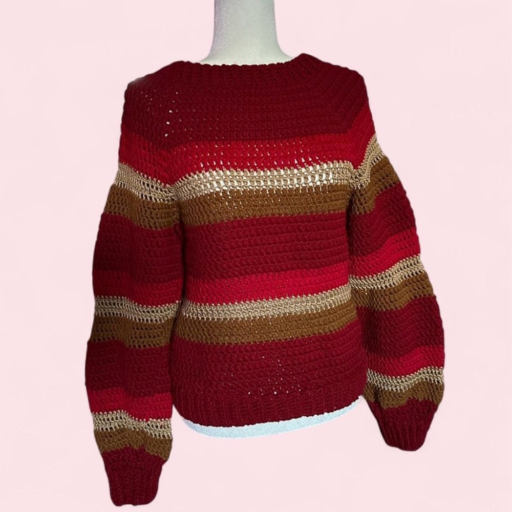 Handmade Striped Red and Brown Crochet Sweater